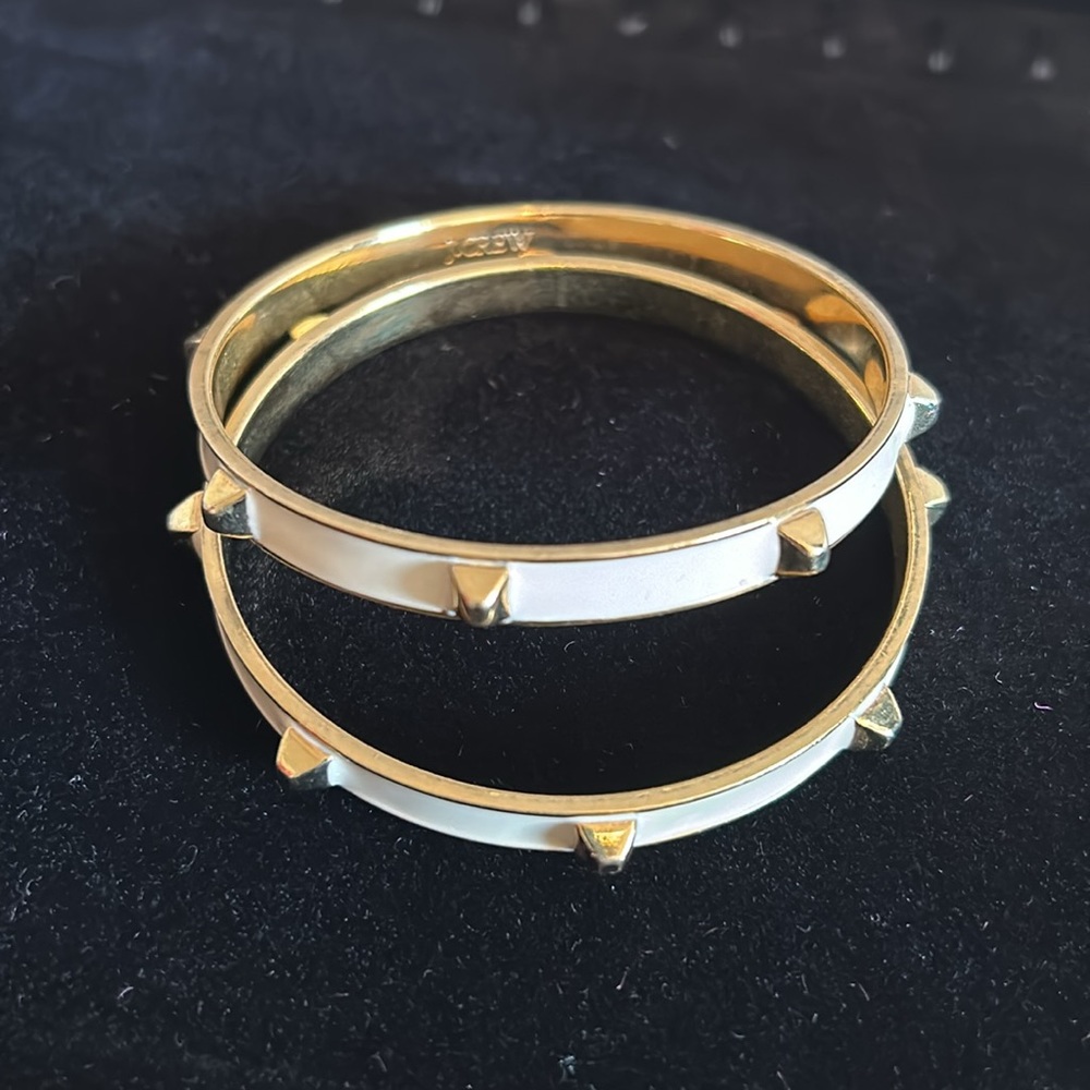 J. Crew 2 gold studded cream enamel bangle bracelets. 8”.